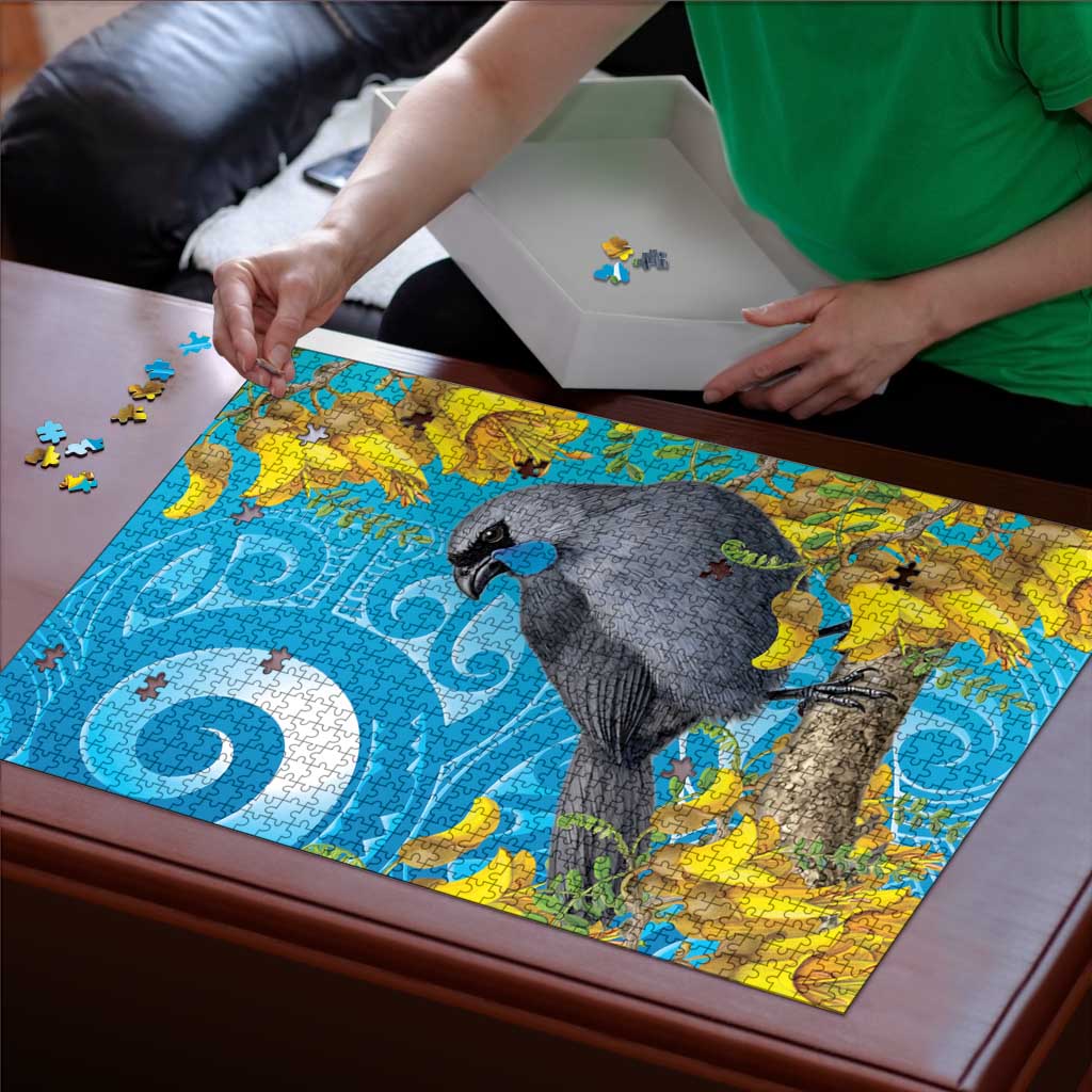 New Zealand Kokako Bird Puzzle Maori Koru With Kowhai Flowers - Aussie Hoodie