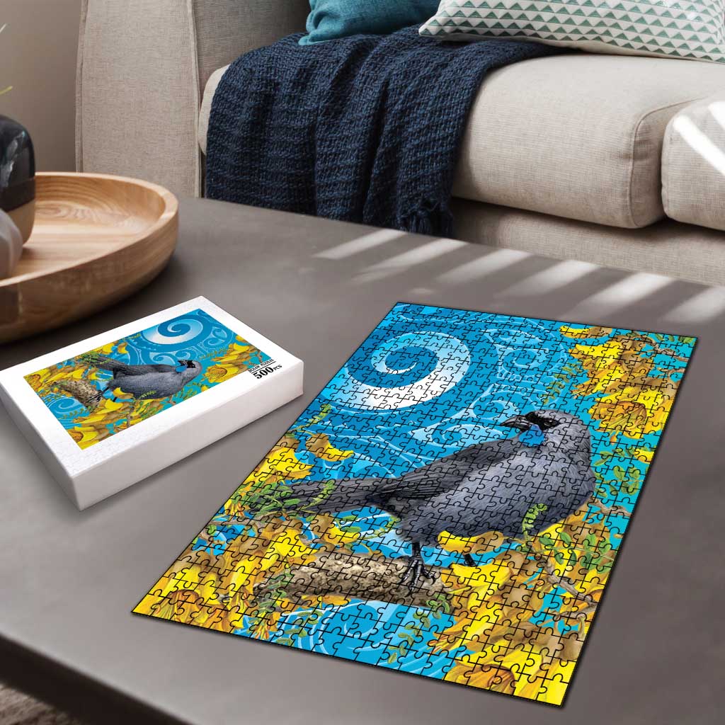 New Zealand Kokako Bird Puzzle Maori Koru With Kowhai Flowers - Aussie Hoodie