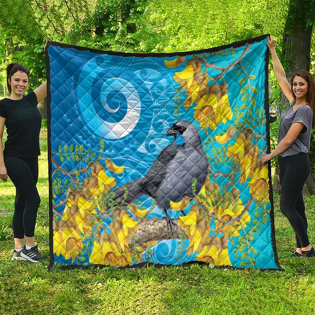 New Zealand Kokako Bird Quilt Maori Koru With Kowhai Flowers - Aussie Hoodie