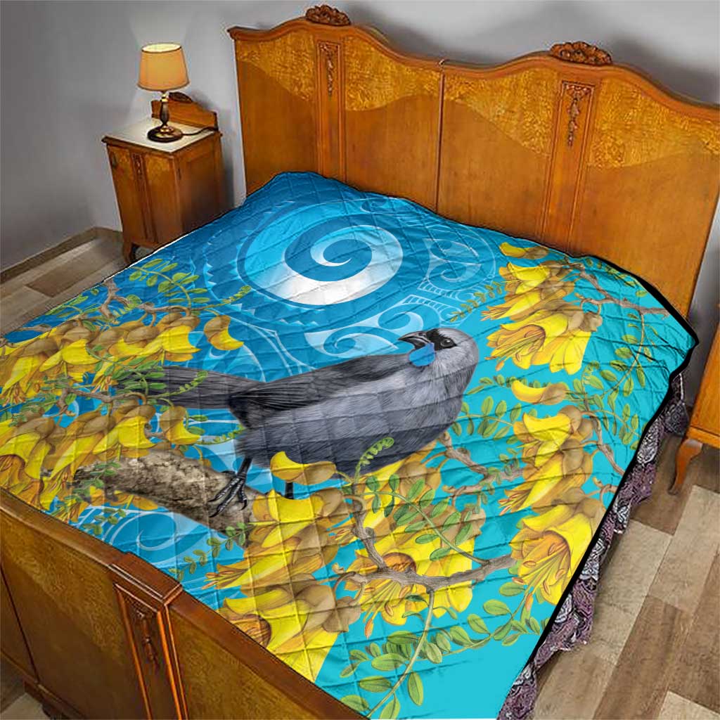 New Zealand Kokako Bird Quilt Maori Koru With Kowhai Flowers - Aussie Hoodie