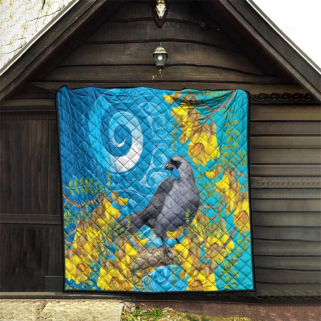 New Zealand Kokako Bird Quilt Maori Koru With Kowhai Flowers - Aussie Hoodie