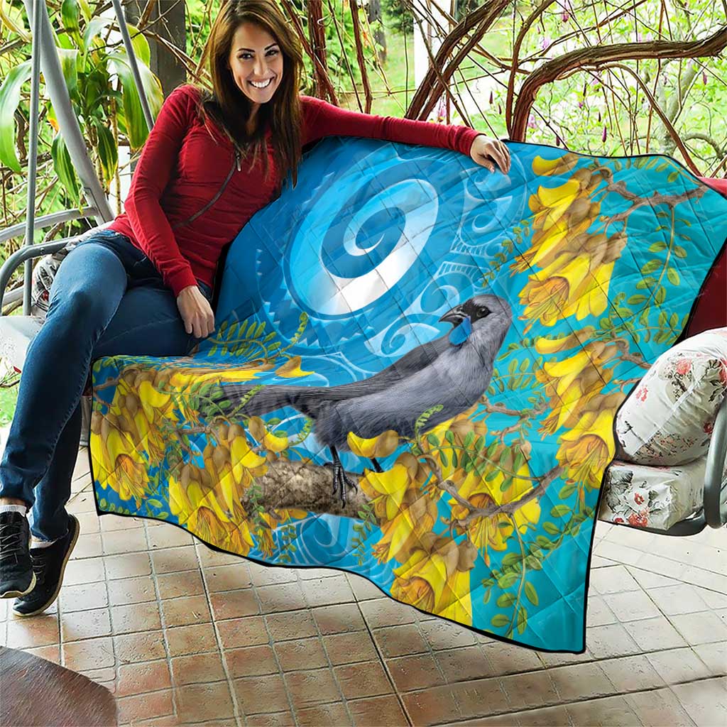 New Zealand Kokako Bird Quilt Maori Koru With Kowhai Flowers - Aussie Hoodie