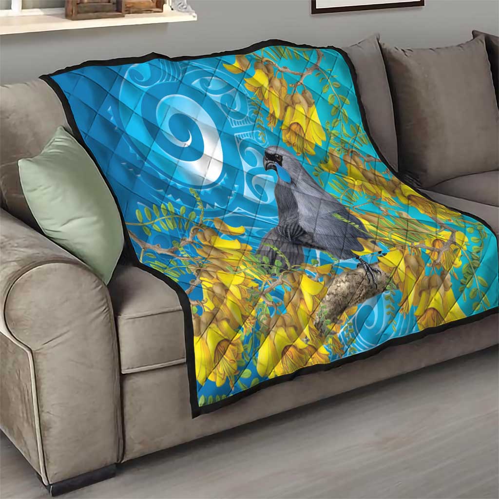 New Zealand Kokako Bird Quilt Maori Koru With Kowhai Flowers - Aussie Hoodie