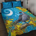 New Zealand Kokako Bird Quilt Bed Set Maori Koru With Kowhai Flowers - Aussie Hoodie