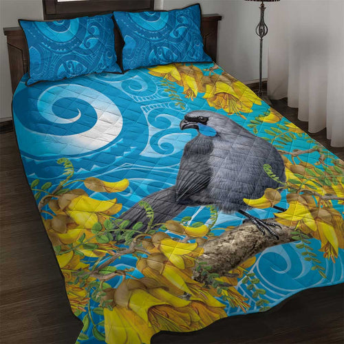 New Zealand Kokako Bird Quilt Bed Set Maori Koru With Kowhai Flowers - Aussie Hoodie