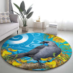 New Zealand Kokako Bird Round Carpet Maori Koru With Kowhai Flowers - Aussie Hoodie