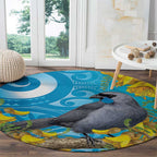 New Zealand Kokako Bird Round Carpet Maori Koru With Kowhai Flowers - Aussie Hoodie