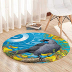 New Zealand Kokako Bird Round Carpet Maori Koru With Kowhai Flowers - Aussie Hoodie
