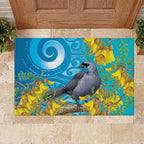 New Zealand Kokako Bird Rubber Doormat Maori Koru With Kowhai Flowers - Aussie Hoodie