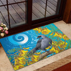 New Zealand Kokako Bird Rubber Doormat Maori Koru With Kowhai Flowers - Aussie Hoodie