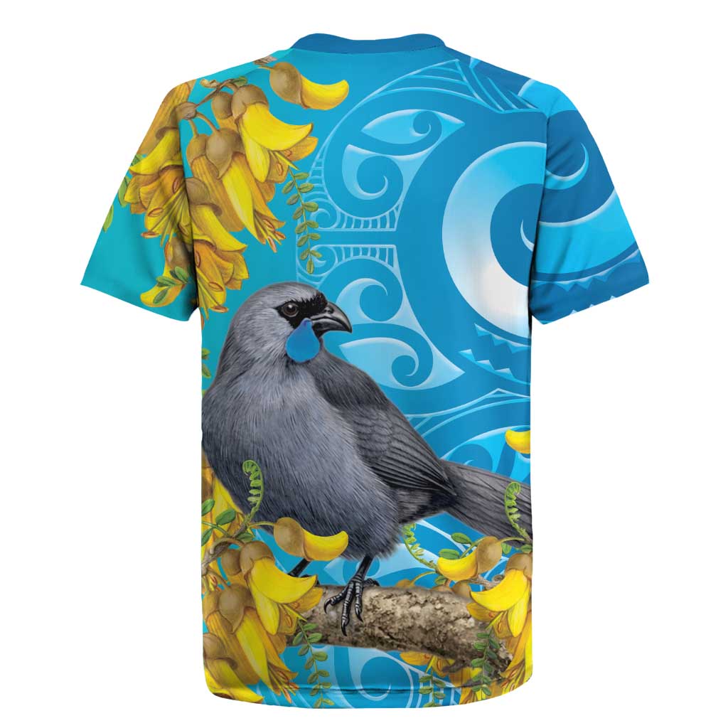 New Zealand Kokako Bird Rugby Jersey Maori Koru With Kowhai Flowers - Aussie Hoodie
