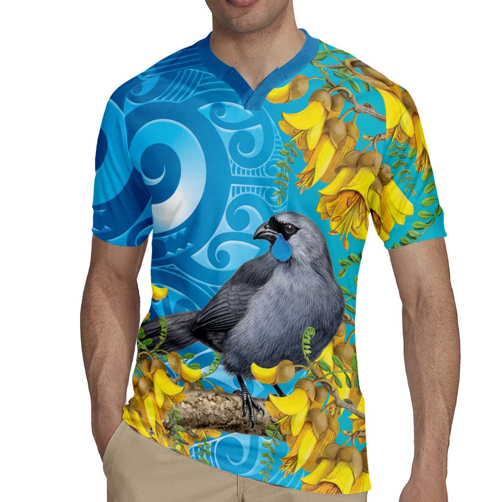 New Zealand Kokako Bird Rugby Jersey Maori Koru With Kowhai Flowers - Aussie Hoodie