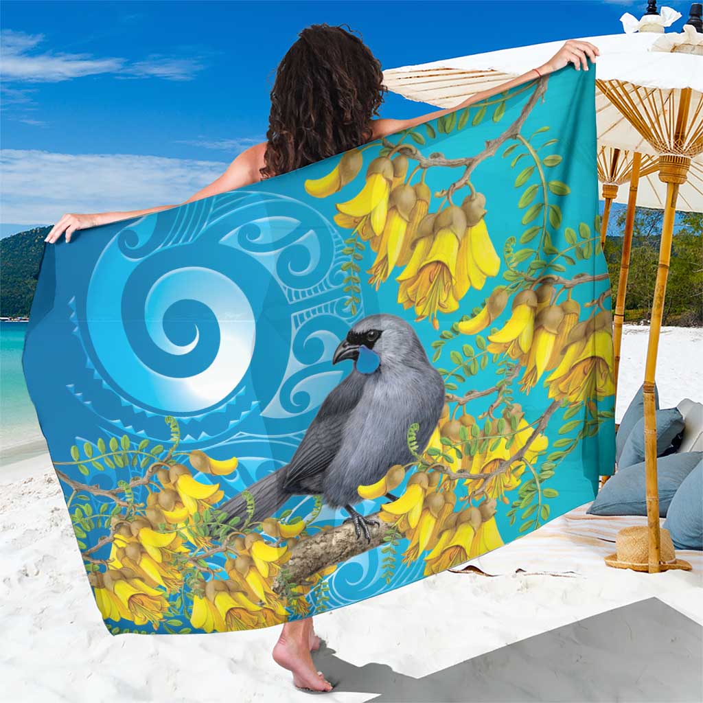 New Zealand Kokako Bird Sarong Maori Koru With Kowhai Flowers - Aussie Hoodie