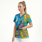 New Zealand Kokako Bird Scrub Top Maori Koru With Kowhai Flowers - Aussie Hoodie