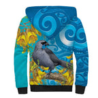 New Zealand Kokako Bird Sherpa Hoodie Maori Koru With Kowhai Flowers - Aussie Hoodie