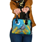 New Zealand Kokako Bird Shoulder Handbag Maori Koru With Kowhai Flowers - Aussie Hoodie