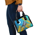 New Zealand Kokako Bird Shoulder Handbag Maori Koru With Kowhai Flowers - Aussie Hoodie