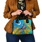 New Zealand Kokako Bird Shoulder Handbag Maori Koru With Kowhai Flowers - Aussie Hoodie