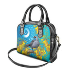 New Zealand Kokako Bird Shoulder Handbag Maori Koru With Kowhai Flowers - Aussie Hoodie
