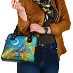 New Zealand Kokako Bird Shoulder Handbag Maori Koru With Kowhai Flowers - Aussie Hoodie
