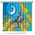 New Zealand Kokako Bird Shower Curtain Maori Koru With Kowhai Flowers - Aussie Hoodie