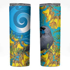 New Zealand Kokako Bird Skinny Tumbler Maori Koru With Kowhai Flowers - Aussie Hoodie