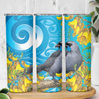 New Zealand Kokako Bird Skinny Tumbler Maori Koru With Kowhai Flowers - Aussie Hoodie