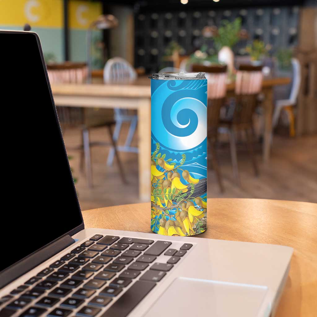 New Zealand Kokako Bird Skinny Tumbler Maori Koru With Kowhai Flowers - Aussie Hoodie