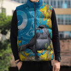 New Zealand Kokako Bird Sleeveless Puffer Jacket Maori Koru With Kowhai Flowers - Aussie Hoodie