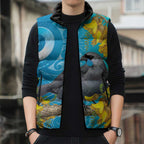 New Zealand Kokako Bird Sleeveless Puffer Jacket Maori Koru With Kowhai Flowers - Aussie Hoodie