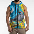 New Zealand Kokako Bird Sleeveless Zip Hoodie Maori Koru With Kowhai Flowers - Aussie Hoodie