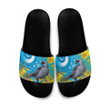 New Zealand Kokako Bird Slide Sandals Maori Koru With Kowhai Flowers - Aussie Hoodie