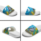New Zealand Kokako Bird Slide Sandals Maori Koru With Kowhai Flowers - Aussie Hoodie