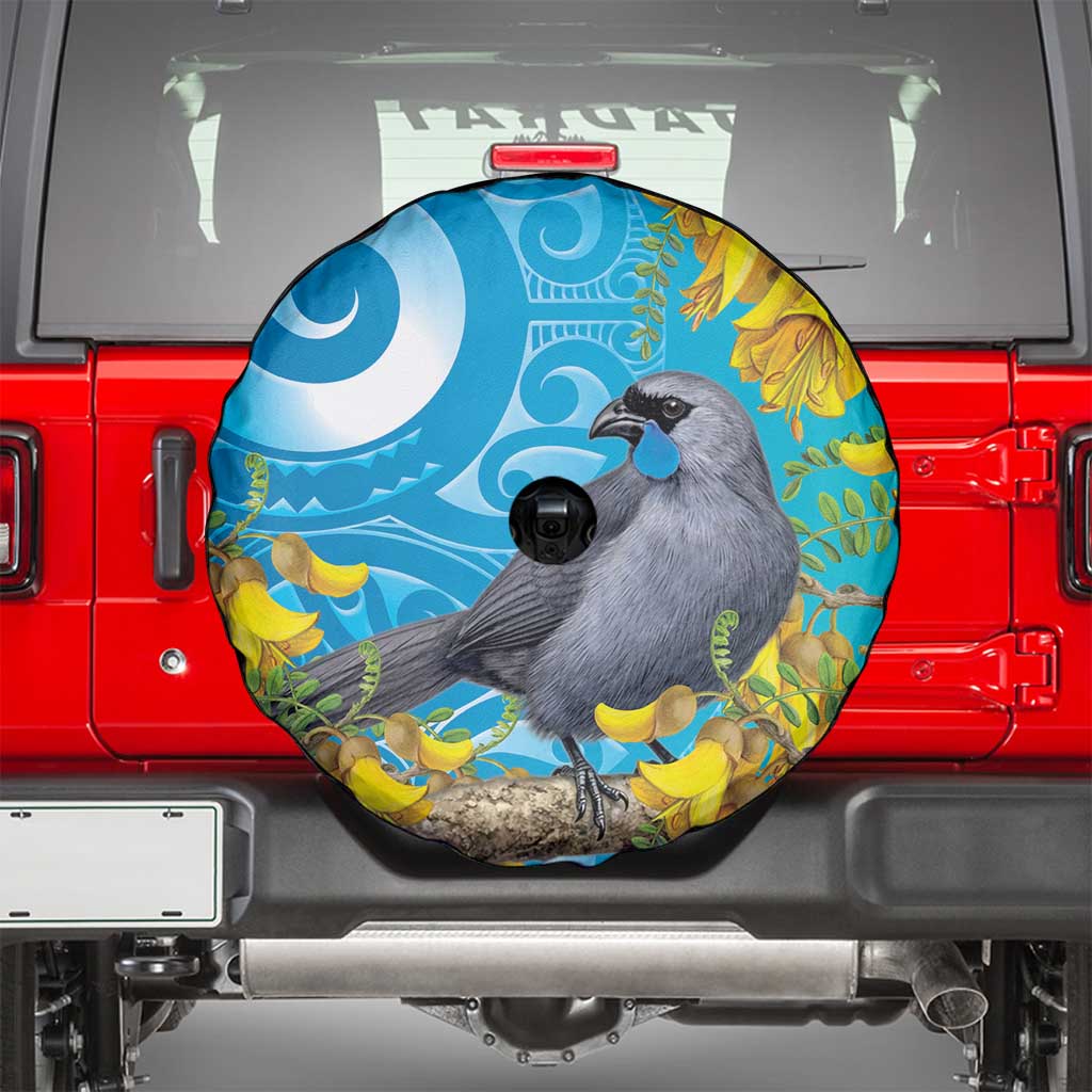 New Zealand Kokako Bird Spare Tire Cover Maori Koru With Kowhai Flowers - Aussie Hoodie