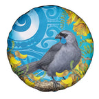 New Zealand Kokako Bird Spare Tire Cover Maori Koru With Kowhai Flowers - Aussie Hoodie