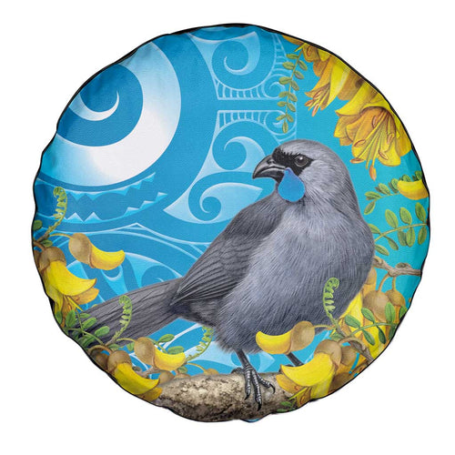 New Zealand Kokako Bird Spare Tire Cover Maori Koru With Kowhai Flowers - Aussie Hoodie