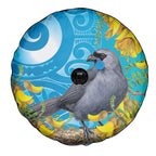 New Zealand Kokako Bird Spare Tire Cover Maori Koru With Kowhai Flowers - Aussie Hoodie