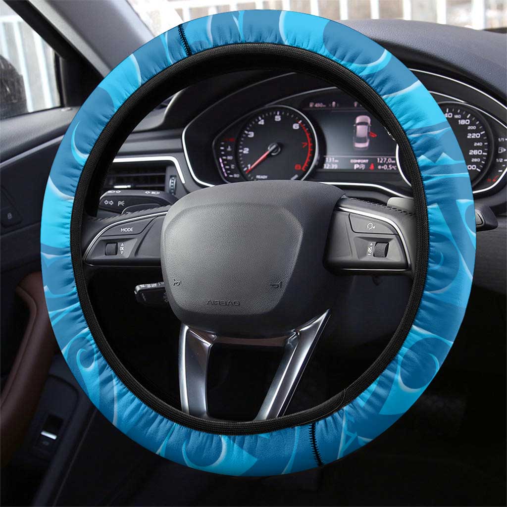 New Zealand Kokako Bird Steering Wheel Cover Maori Koru With Kowhai Flowers - Aussie Hoodie