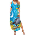 New Zealand Kokako Bird Summer Maxi Dress Maori Koru With Kowhai Flowers - Aussie Hoodie