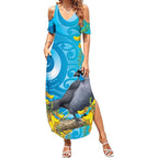 New Zealand Kokako Bird Summer Maxi Dress Maori Koru With Kowhai Flowers - Aussie Hoodie