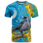 New Zealand Kokako Bird T Shirt Maori Koru With Kowhai Flowers - Aussie Hoodie
