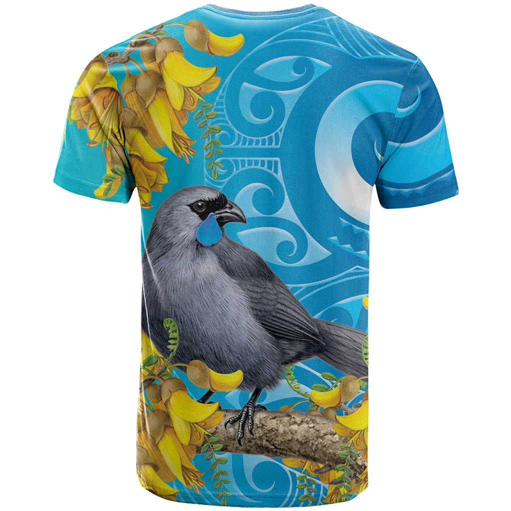 New Zealand Kokako Bird T Shirt Maori Koru With Kowhai Flowers - Aussie Hoodie
