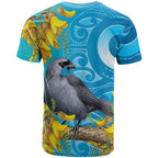 New Zealand Kokako Bird T Shirt Maori Koru With Kowhai Flowers - Aussie Hoodie