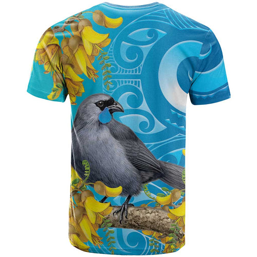 New Zealand Kokako Bird T Shirt Maori Koru With Kowhai Flowers - Aussie Hoodie