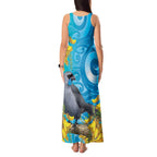 New Zealand Kokako Bird Tank Maxi Dress Maori Koru With Kowhai Flowers - Aussie Hoodie