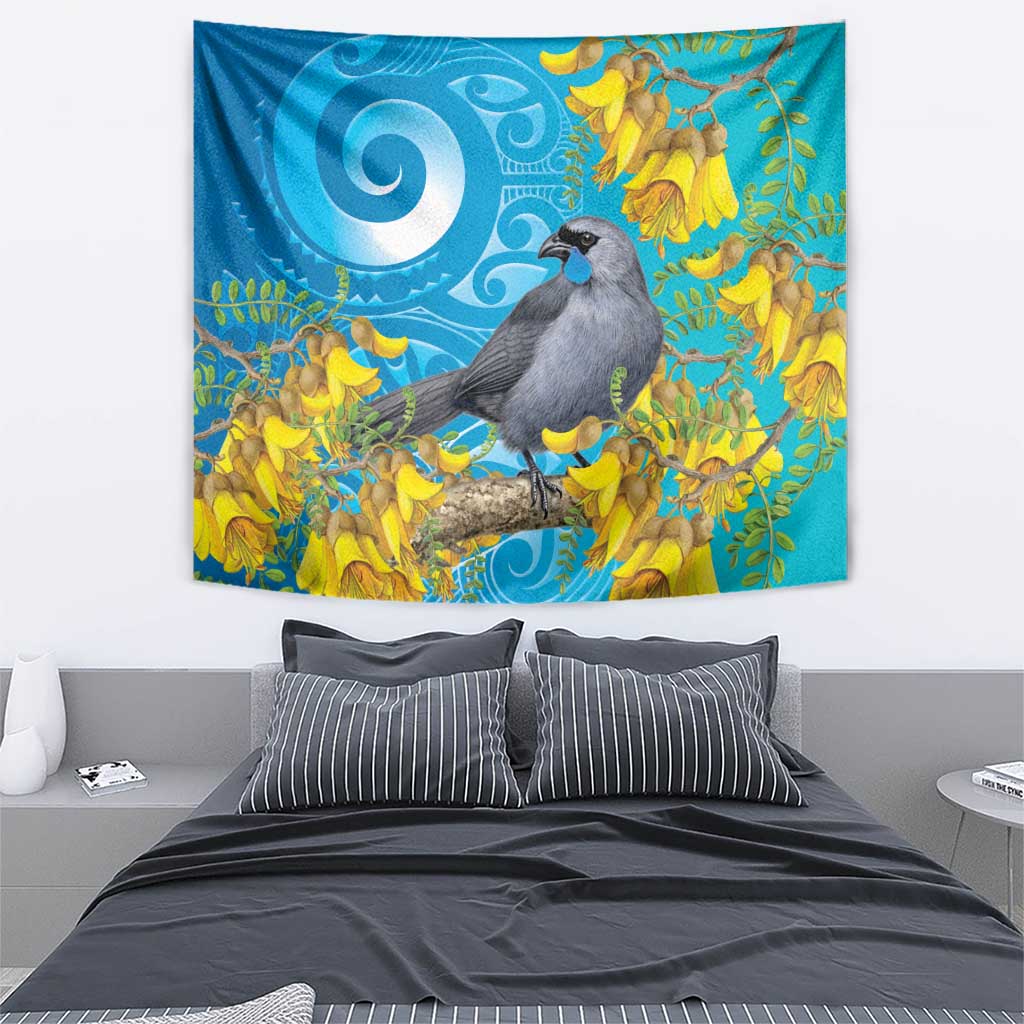 New Zealand Kokako Bird Tapestry Maori Koru With Kowhai Flowers - Aussie Hoodie