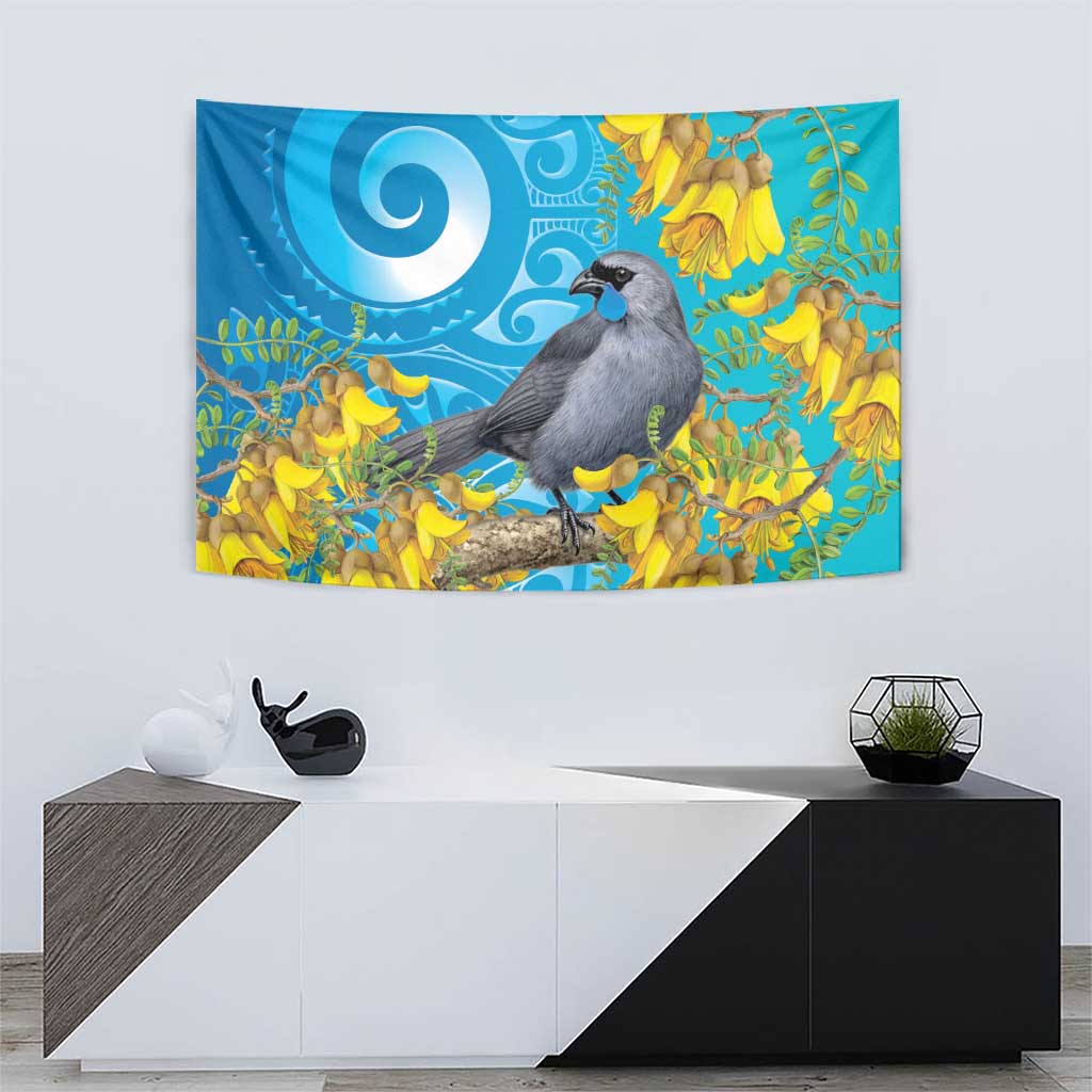 New Zealand Kokako Bird Tapestry Maori Koru With Kowhai Flowers - Aussie Hoodie