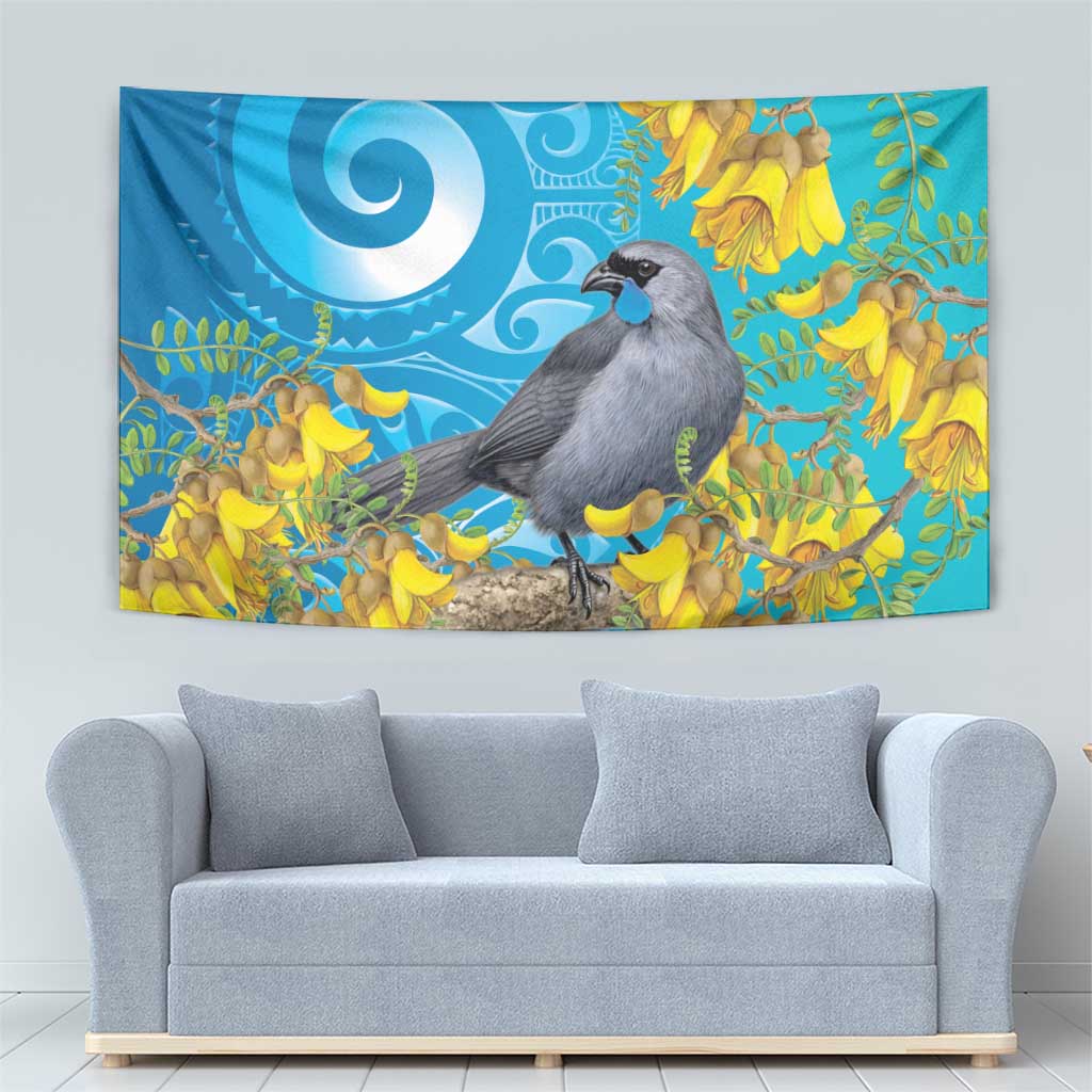 New Zealand Kokako Bird Tapestry Maori Koru With Kowhai Flowers - Aussie Hoodie