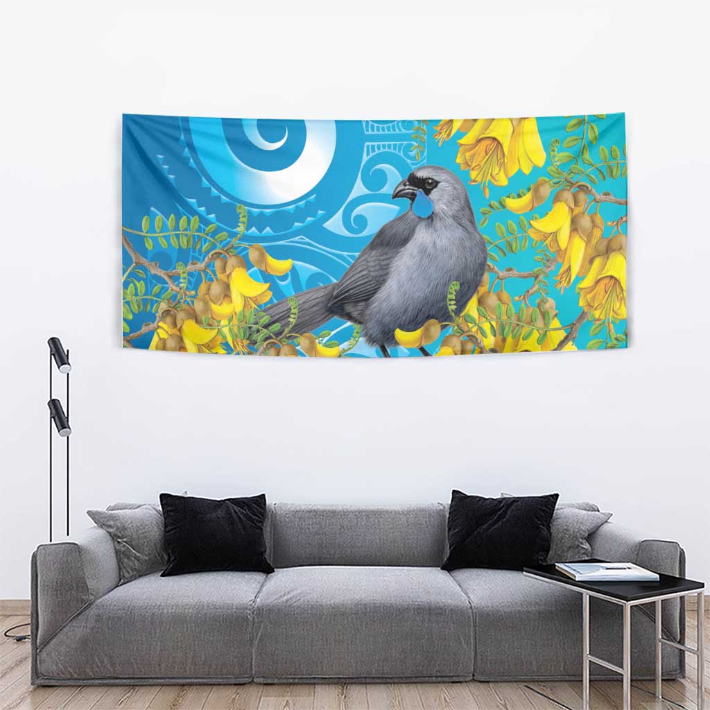 New Zealand Kokako Bird Tapestry Maori Koru With Kowhai Flowers - Aussie Hoodie