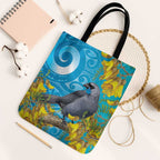 New Zealand Kokako Bird Tote Bag Maori Koru With Kowhai Flowers - Aussie Hoodie